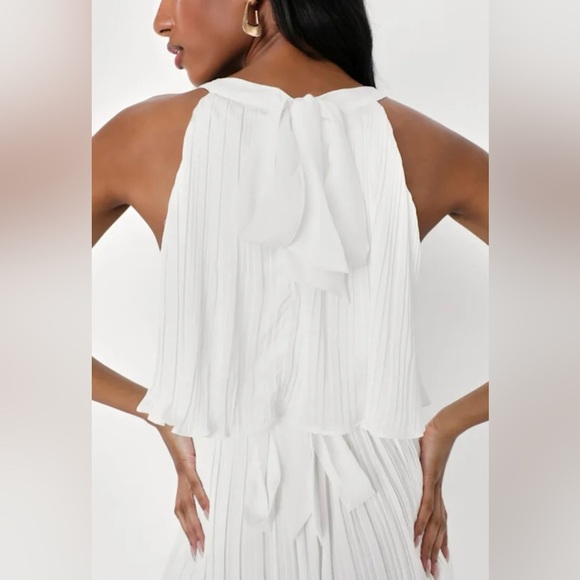 LULUS Celebrate Chic White Ruffled Plisse Halter Mini Dress Bridal - Picture 4 of 14
